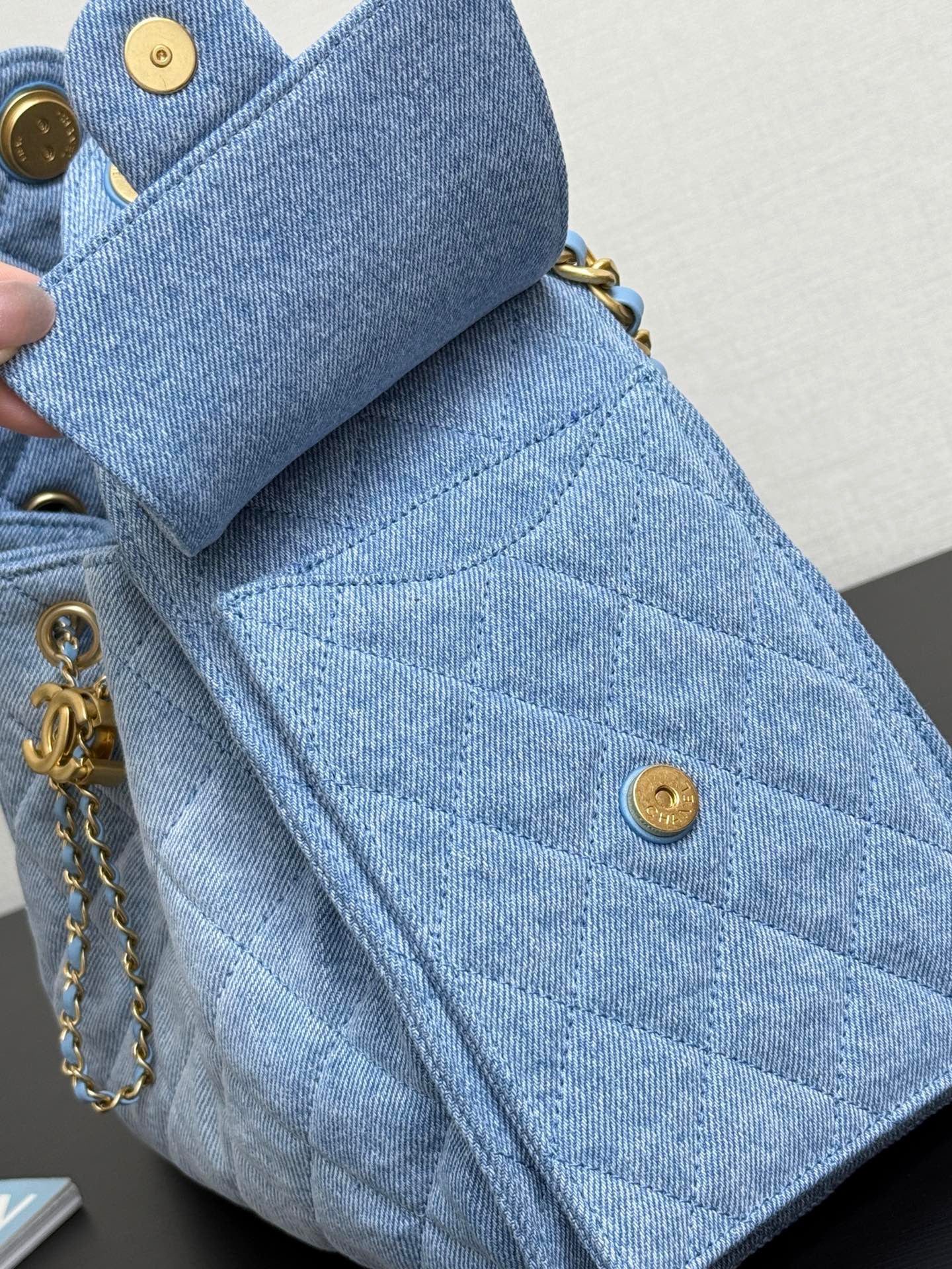 Denim Light Blue Bucket Drawstring Bag