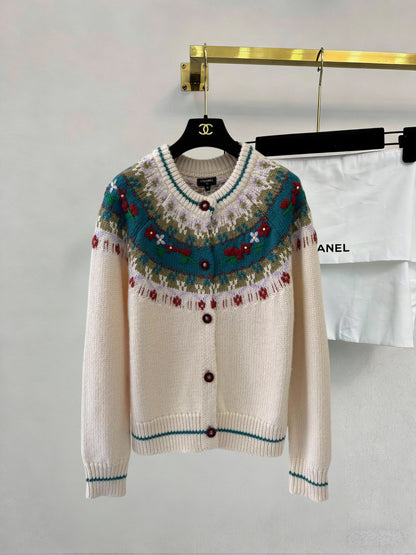Fair Isle Jacquard Knit Cardigan