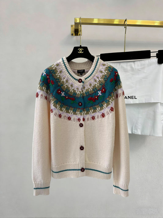 Fair Isle Jacquard Knit Cardigan
