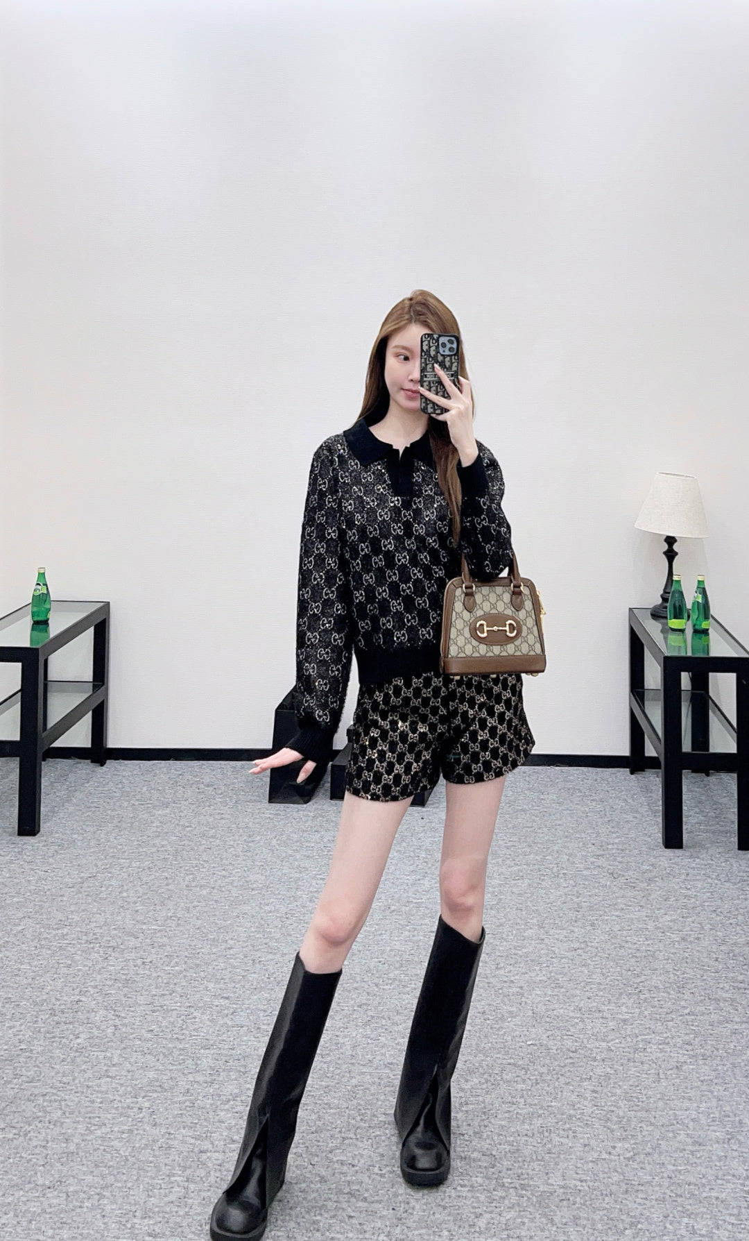 Rhinestone-stamped Collar Sweater