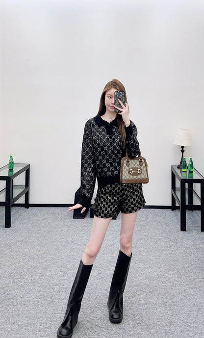 Rhinestone-stamped Collar Sweater