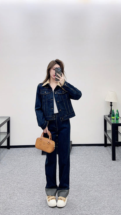 Patchwork Collared Denim Jacket/Pants