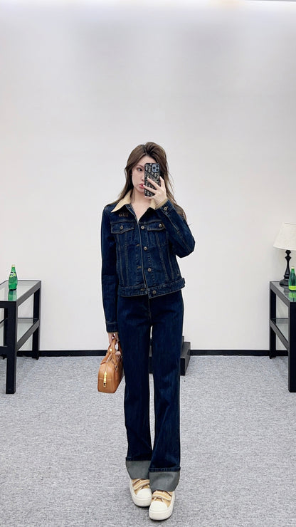 Patchwork Collared Denim Jacket/Pants