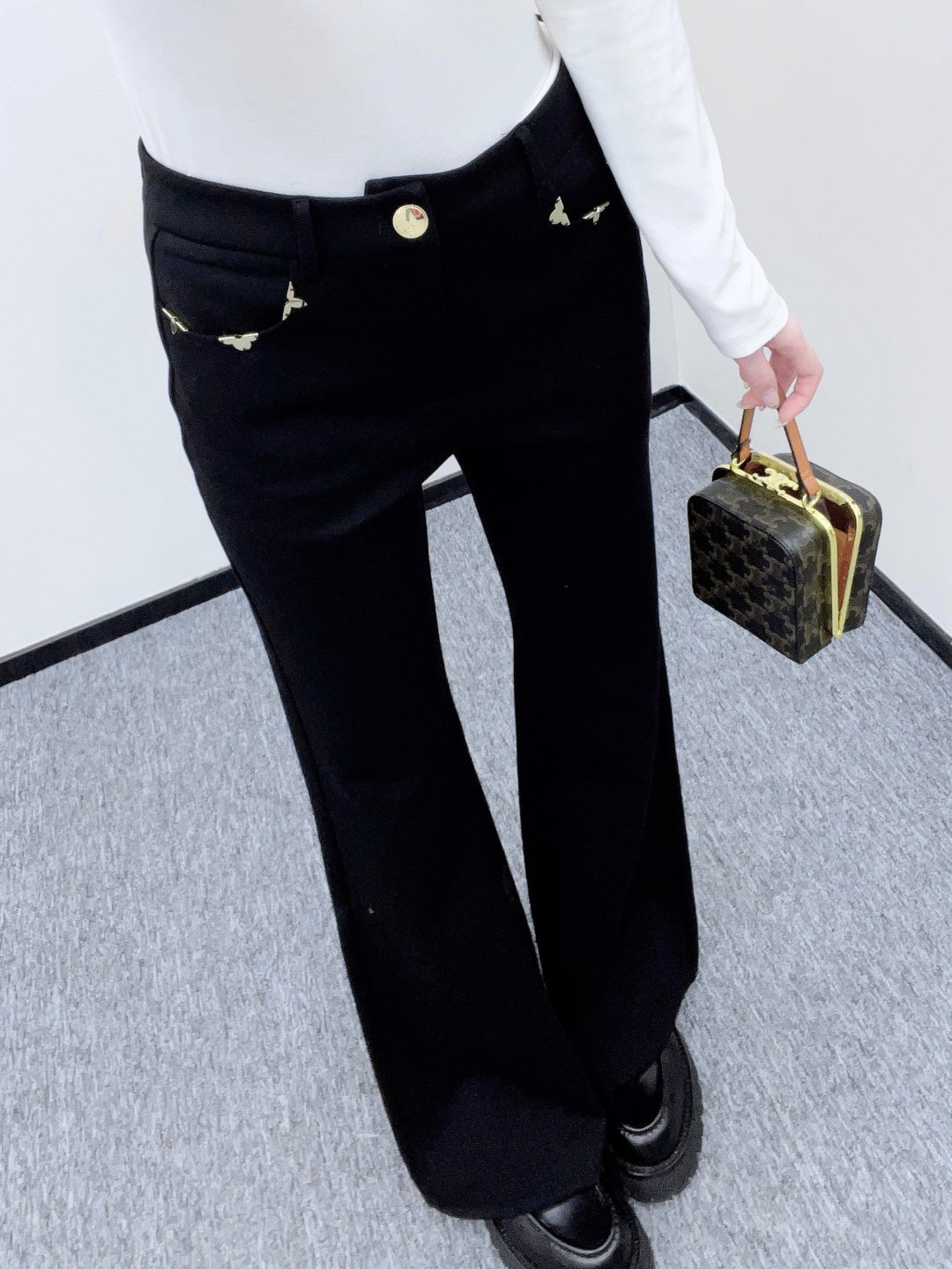High-Waisted Slim-Fit Flared Trousers