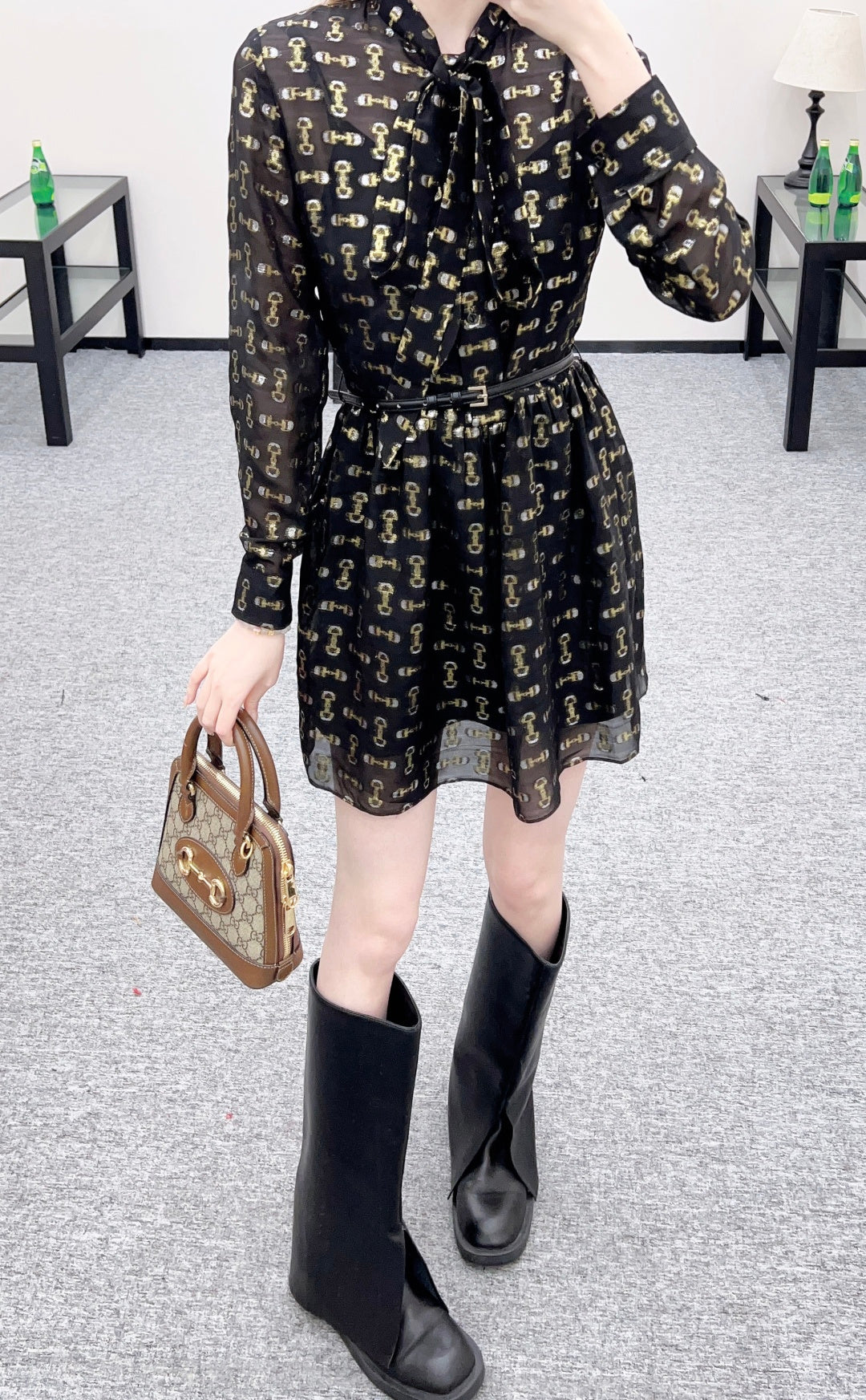 Active Print Silk Belt Dress