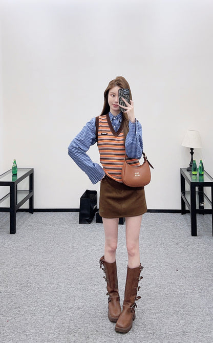 Round Neck Striped Knit Vest