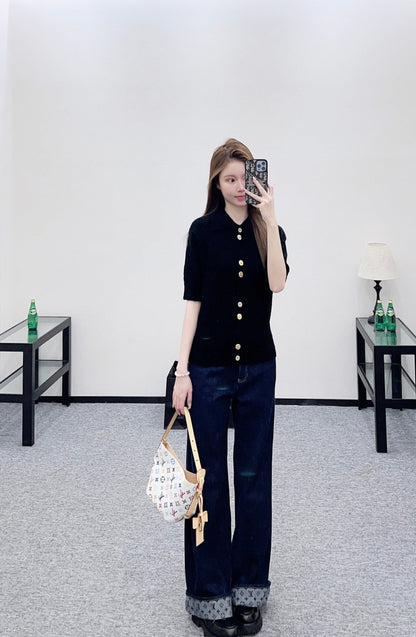 Collared Knit Short-Sleeve T-Shirt