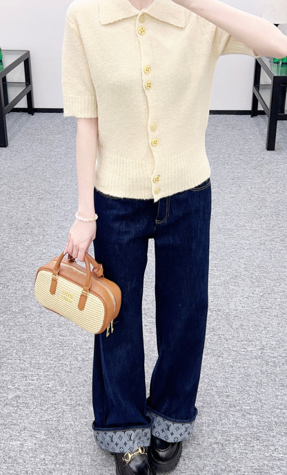 Collared Knit Short-Sleeve T-Shirt