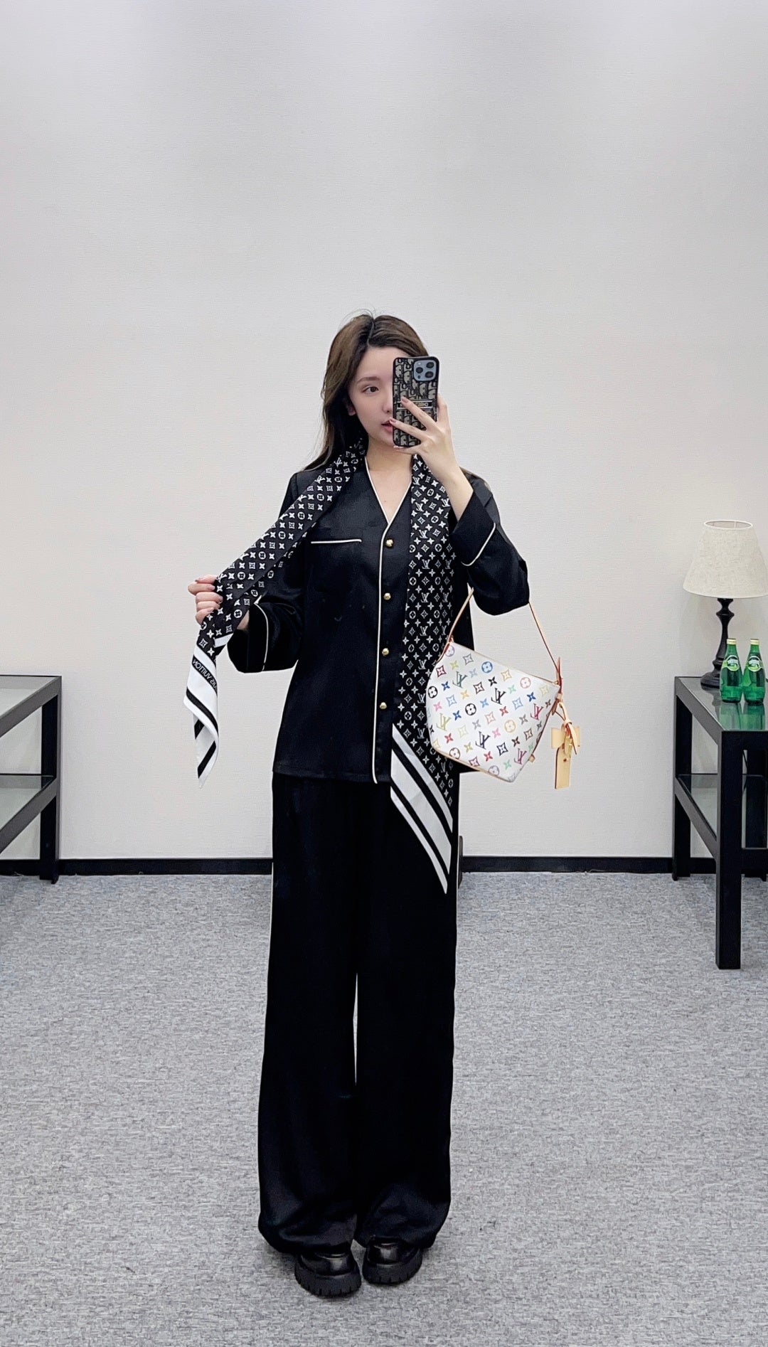 Printed Scarf, Top, and Pants Set