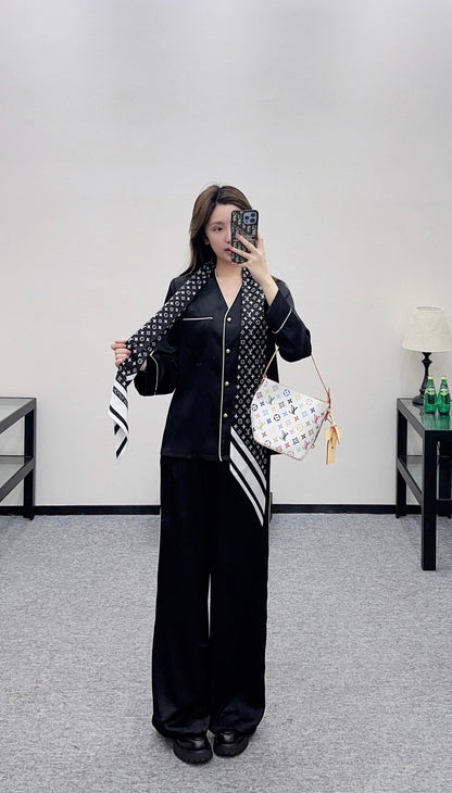 Printed Scarf, Top, and Pants Set
