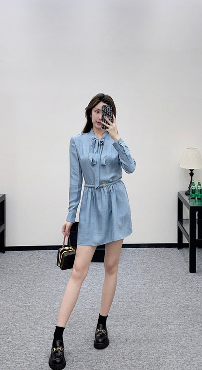 Belted Jacquard Silk Dress