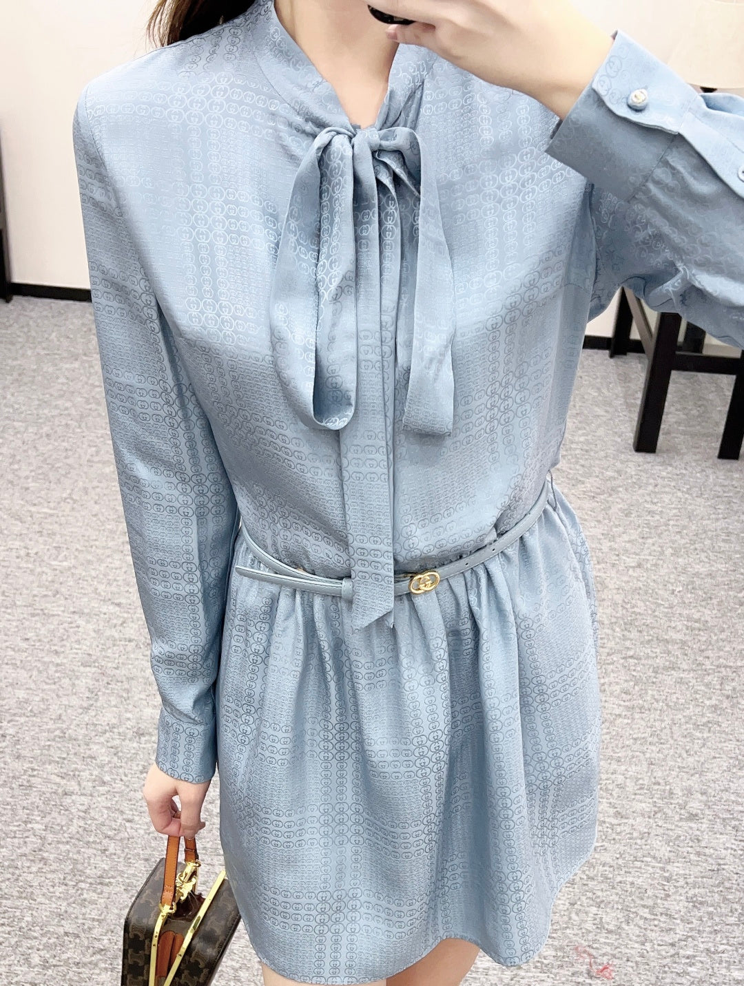 Belted Jacquard Silk Dress