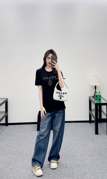 Gold-Stamped Letter Logo T-Shirt