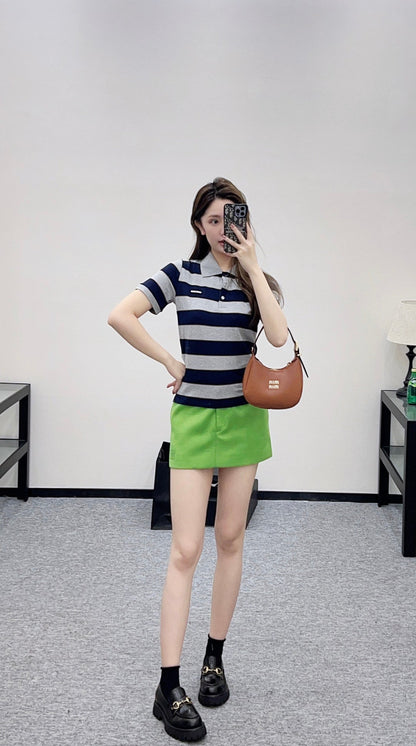 Striped Collared Short-Sleeve T-Shirt