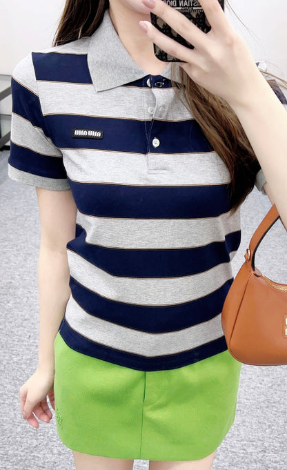 Striped Collared Short-Sleeve T-Shirt