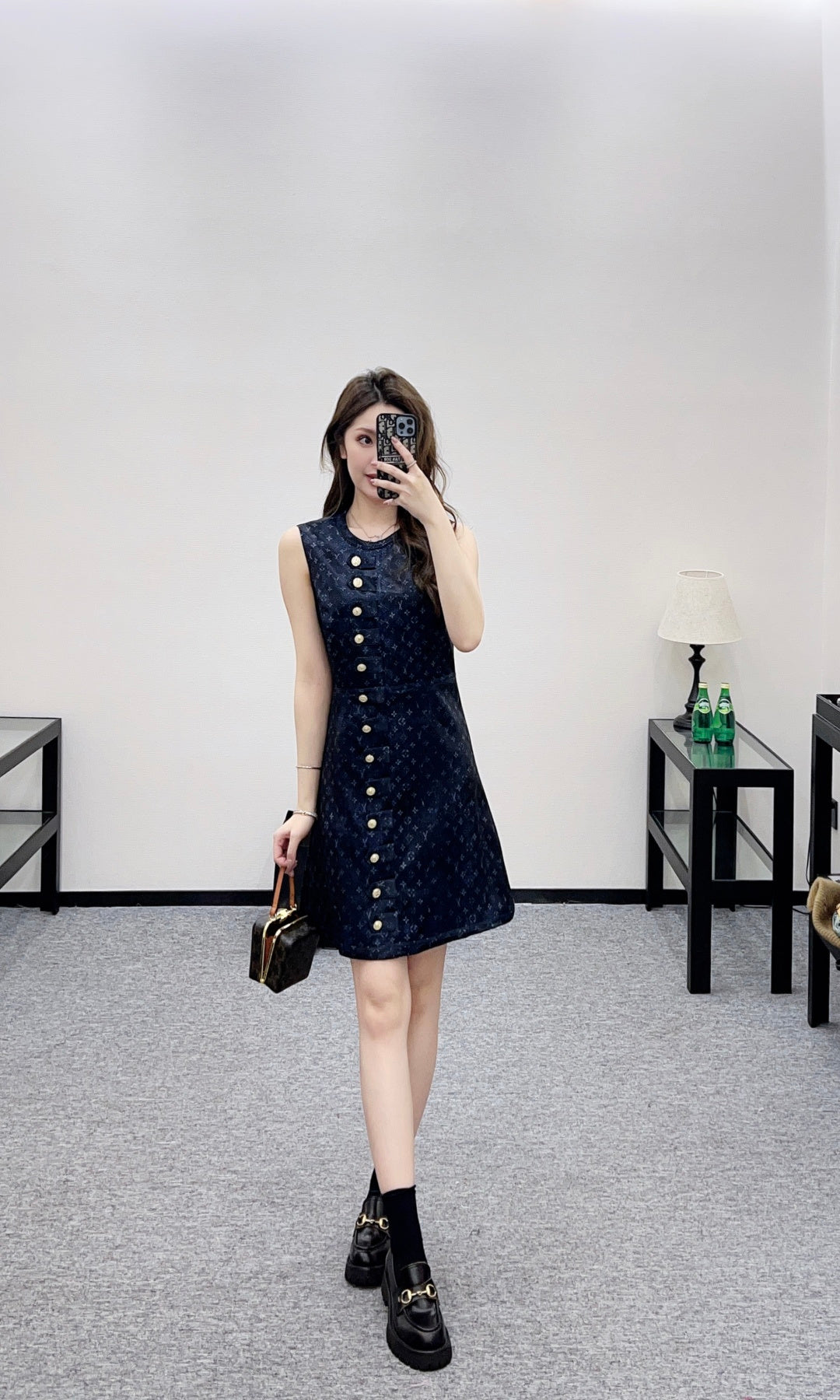 Printed Button-Down Vest Dress