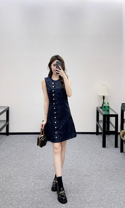 Printed Button-Down Vest Dress