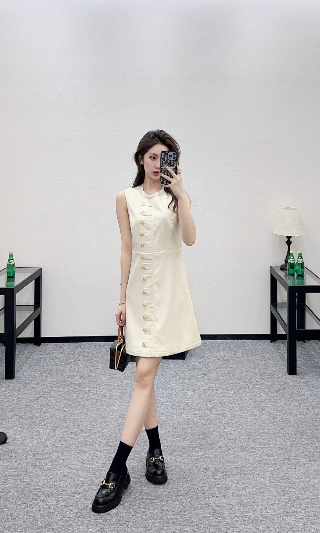 Printed Button-Down Vest Dress