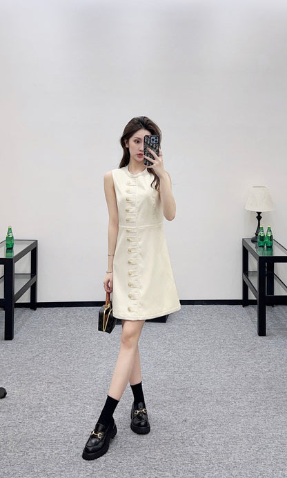 Printed Button-Down Vest Dress