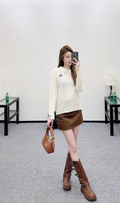 Cable-knit Sweater with Collar