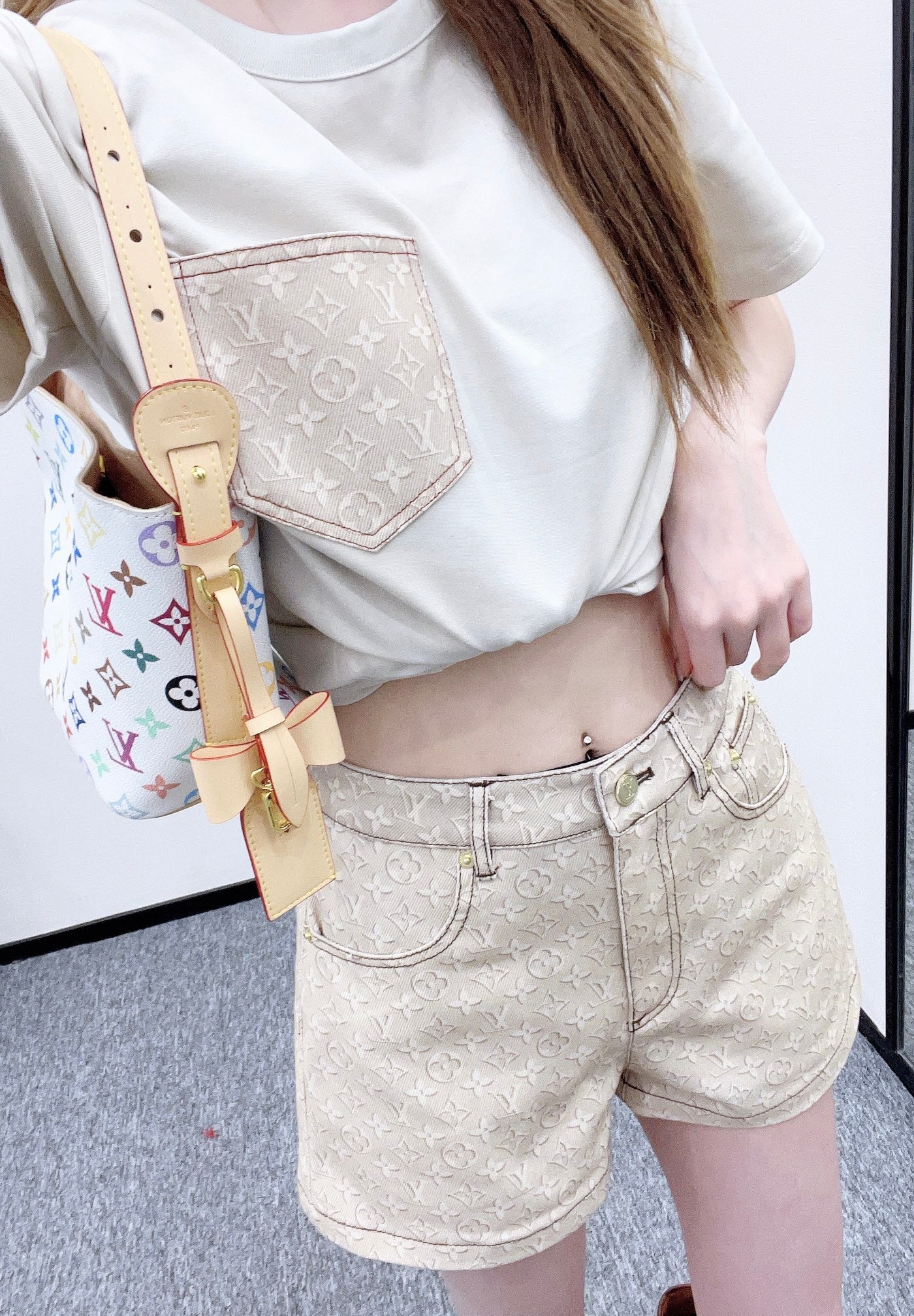 Printed Denim Shorts