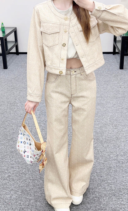 Printed Denim Pants