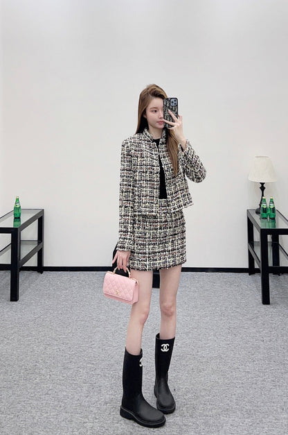Stand Collar Colorful Jacket/Skirt