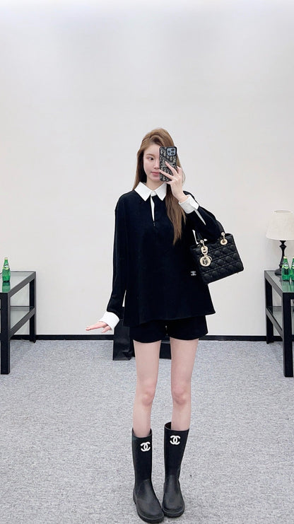 Long-sleeved top with collared design