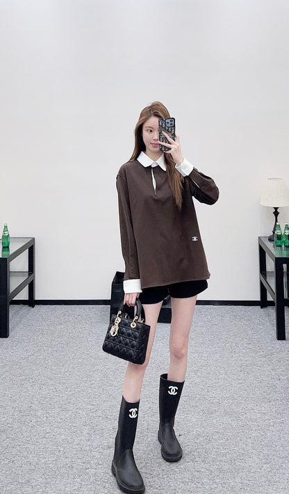 Long-sleeved top with collared design