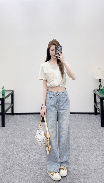 Jacquard Straight Leg Jeans