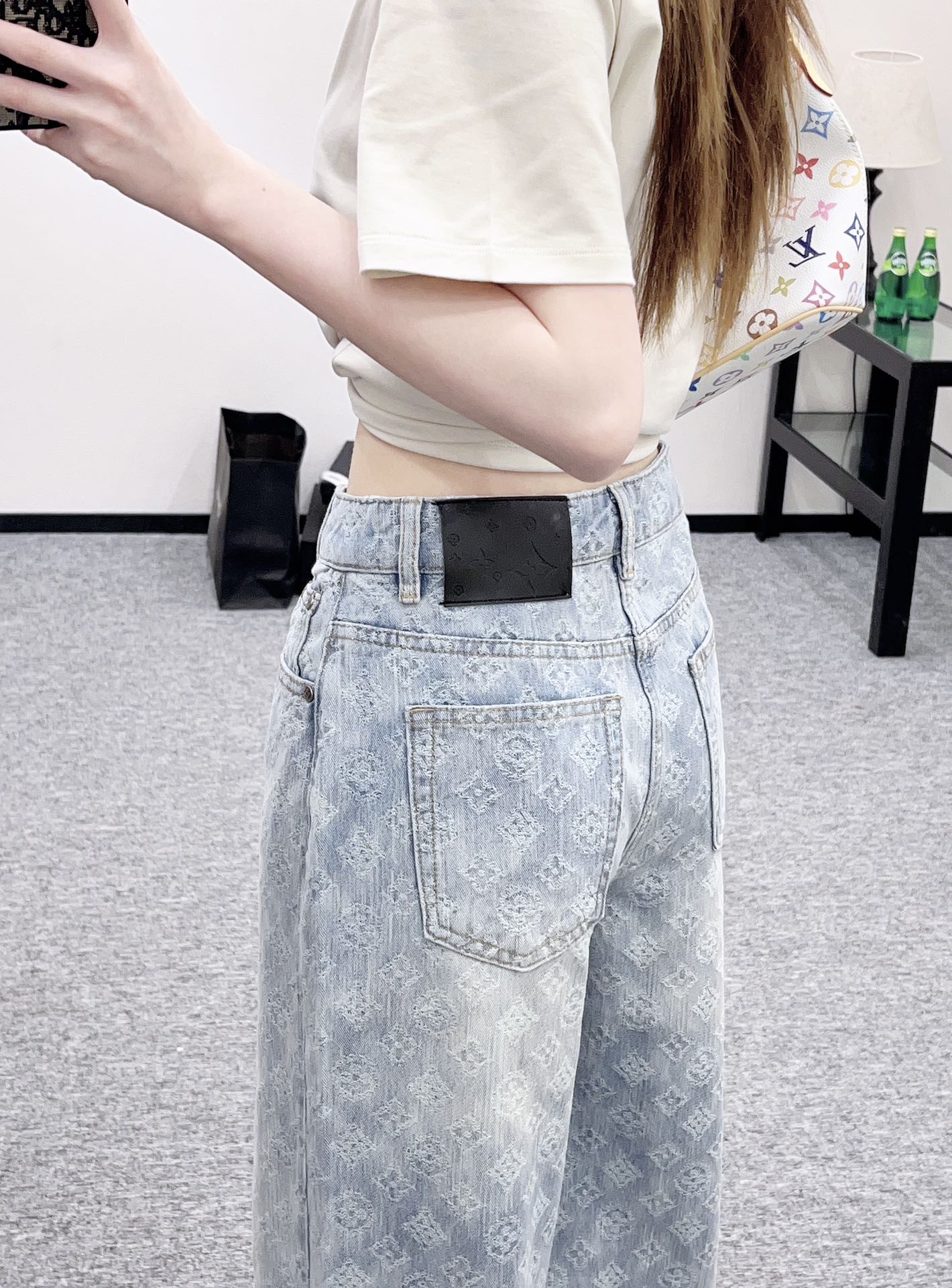 Jacquard Straight Leg Jeans