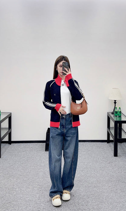Color-Blocked Stand Collar Jacket