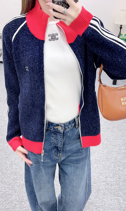 Color-Blocked Stand Collar Jacket