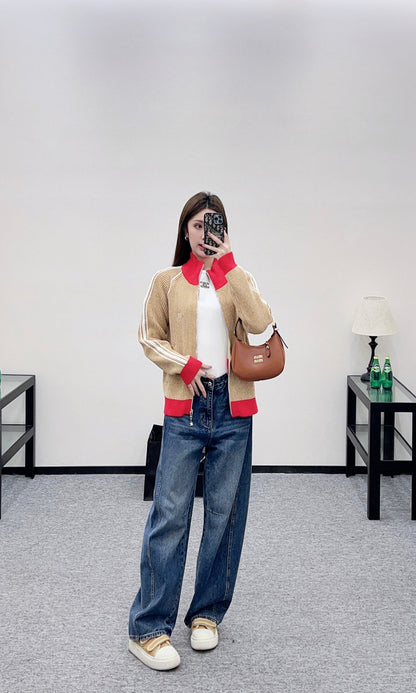 Color-Blocked Stand Collar Jacket
