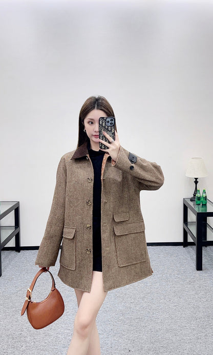 Color-blocked Lapel Coat