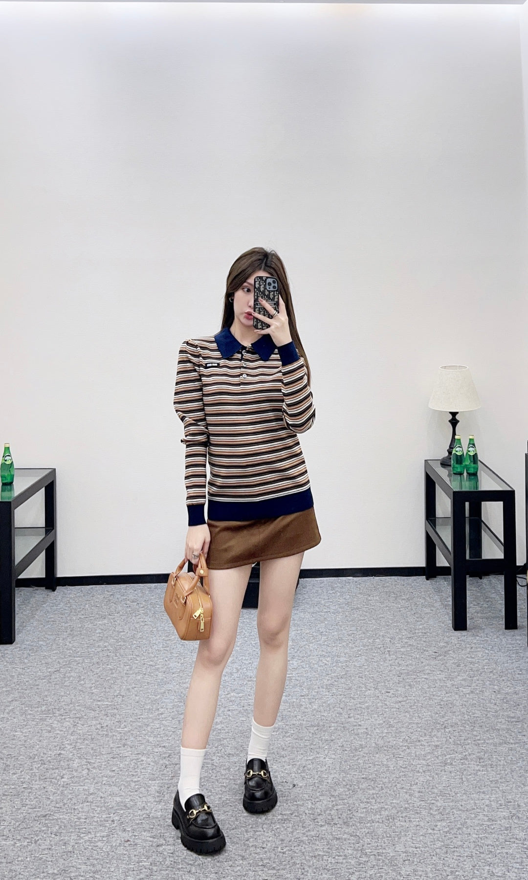 Striped Collared Knit Top