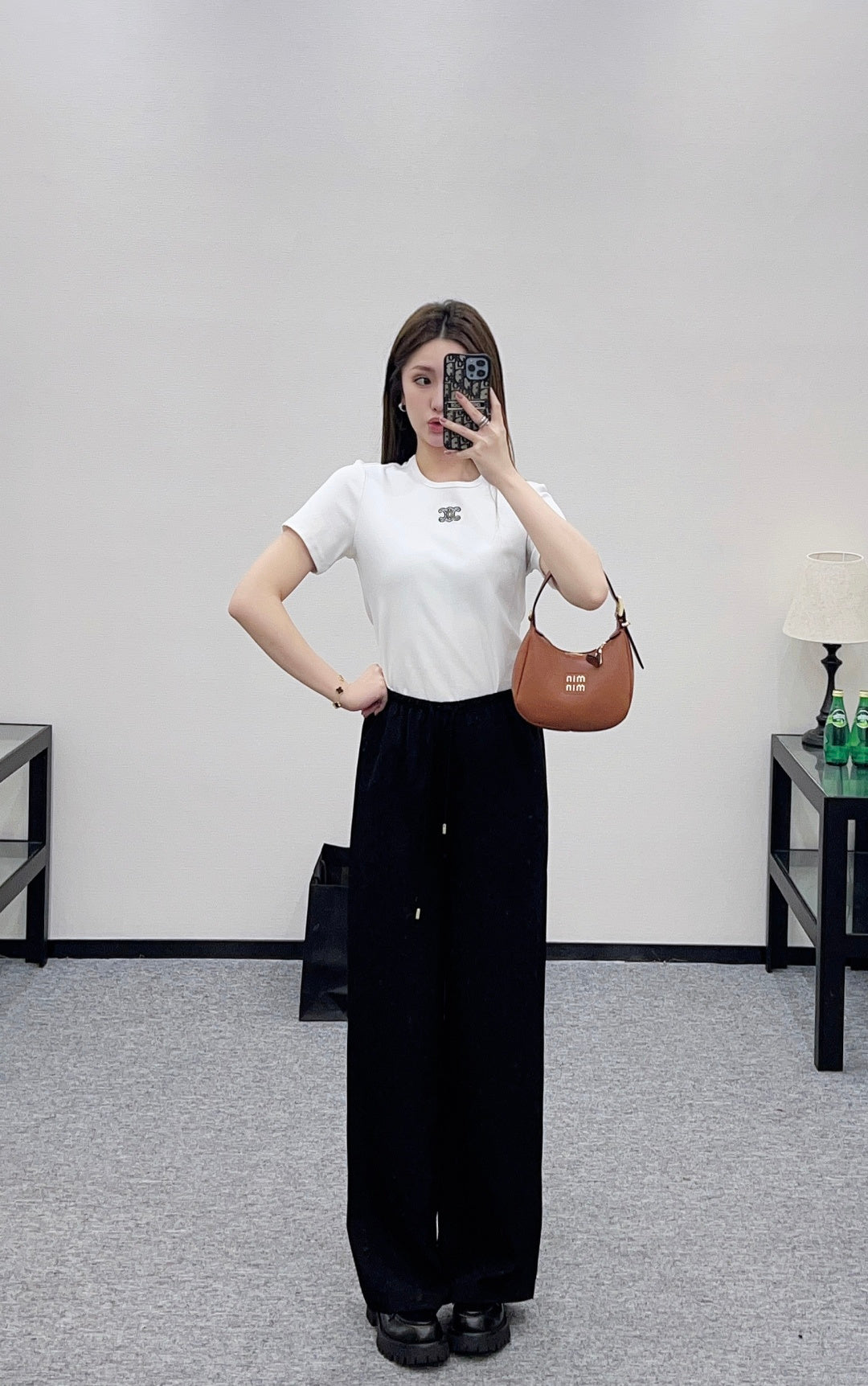 Jacquard Pattern Wide-Leg Trousers