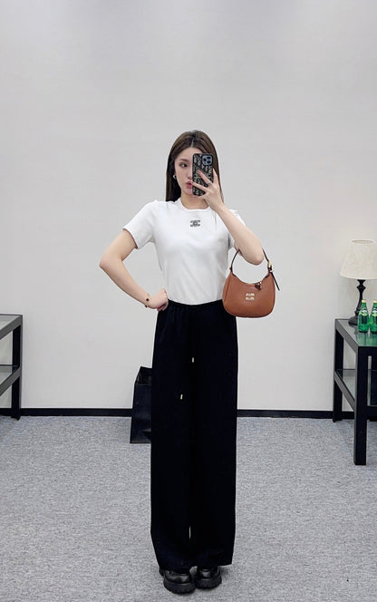 Jacquard Pattern Wide-Leg Trousers