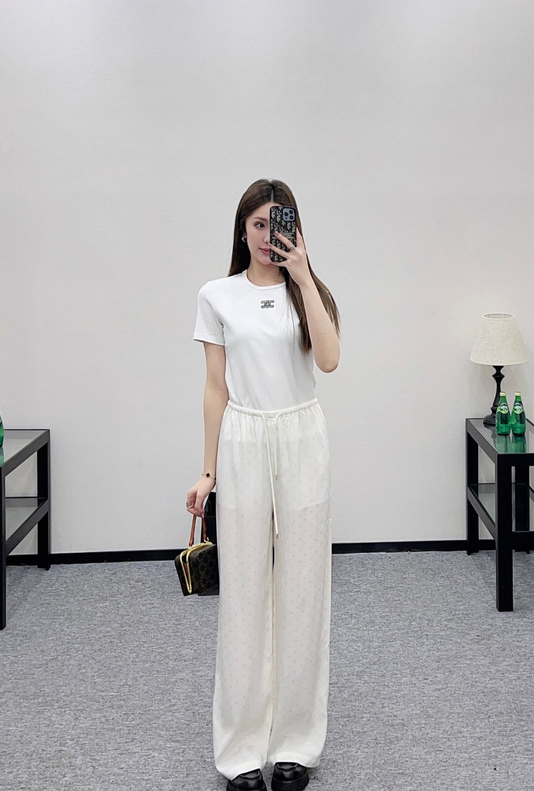 Jacquard Pattern Wide-Leg Trousers