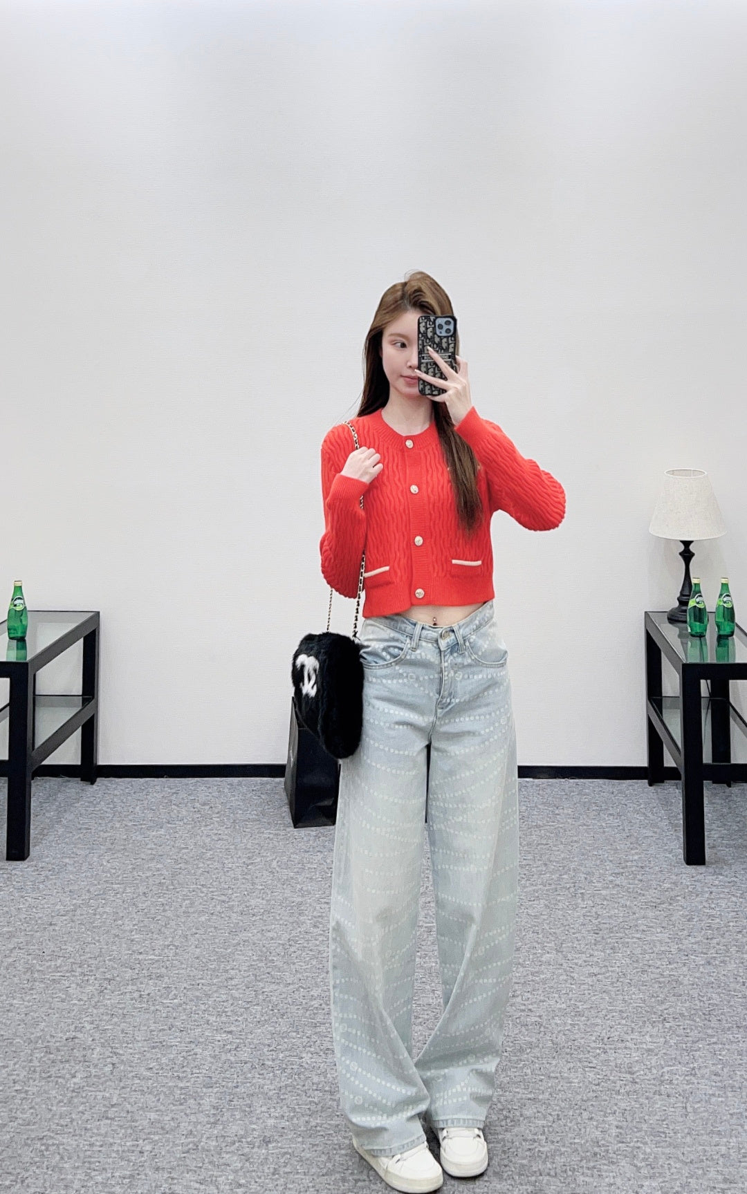 Wave Pattern Short Knit Cardigan