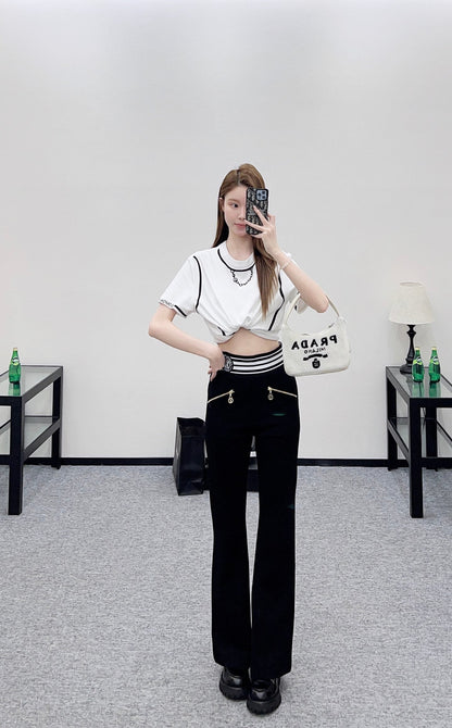 Flare Webbing Zipper Pants