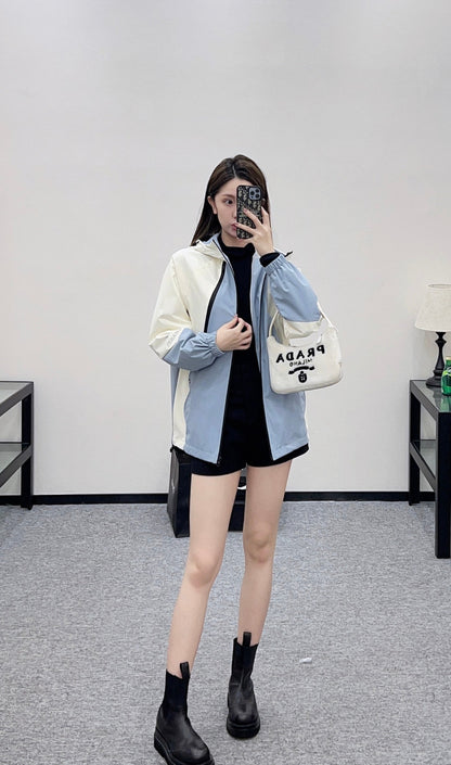 Color-blocked Zip-up Windproof Jacket