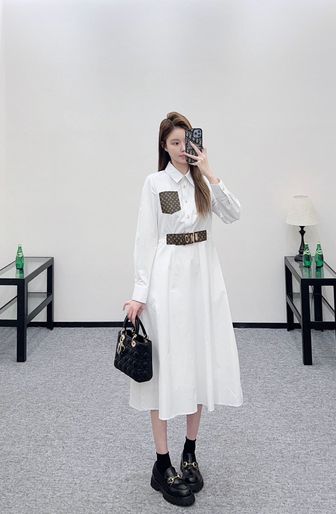 Located Shirt Dress with Belt