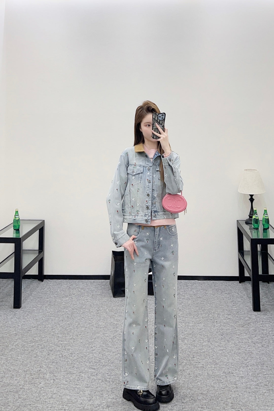 Embroidered Denim Pants