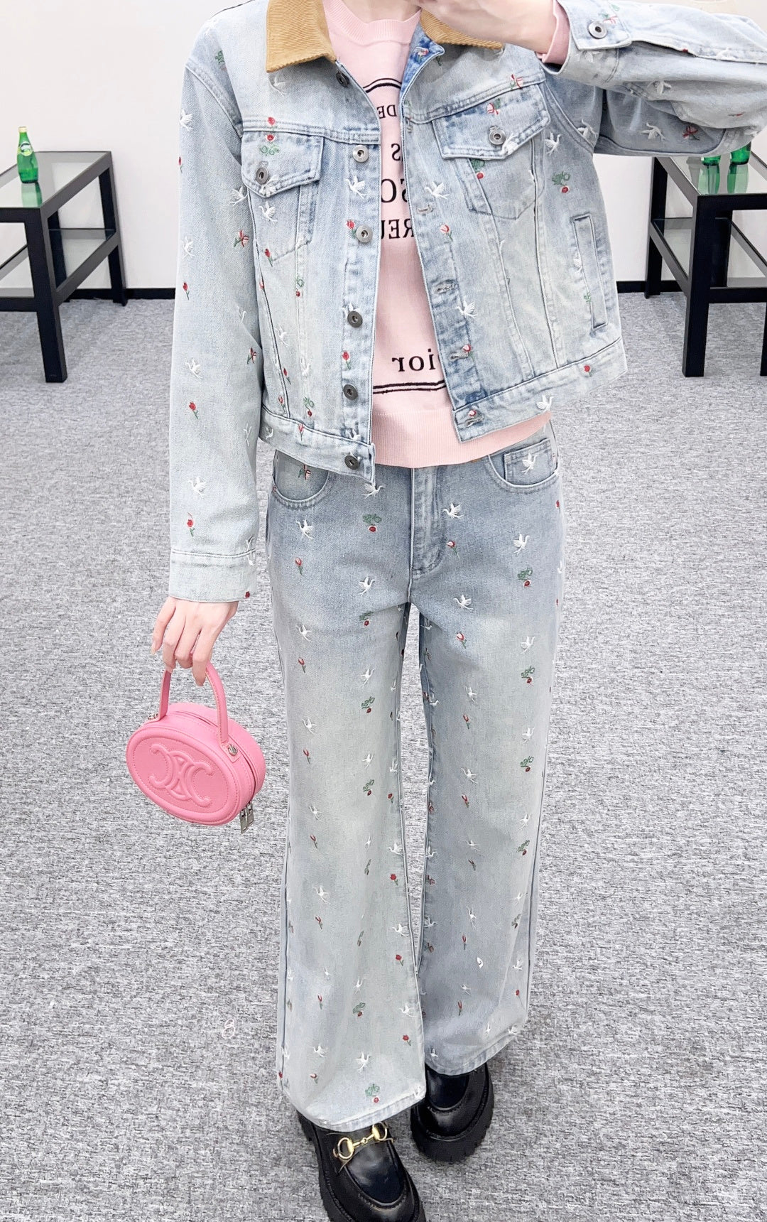 Embroidered Denim Pants