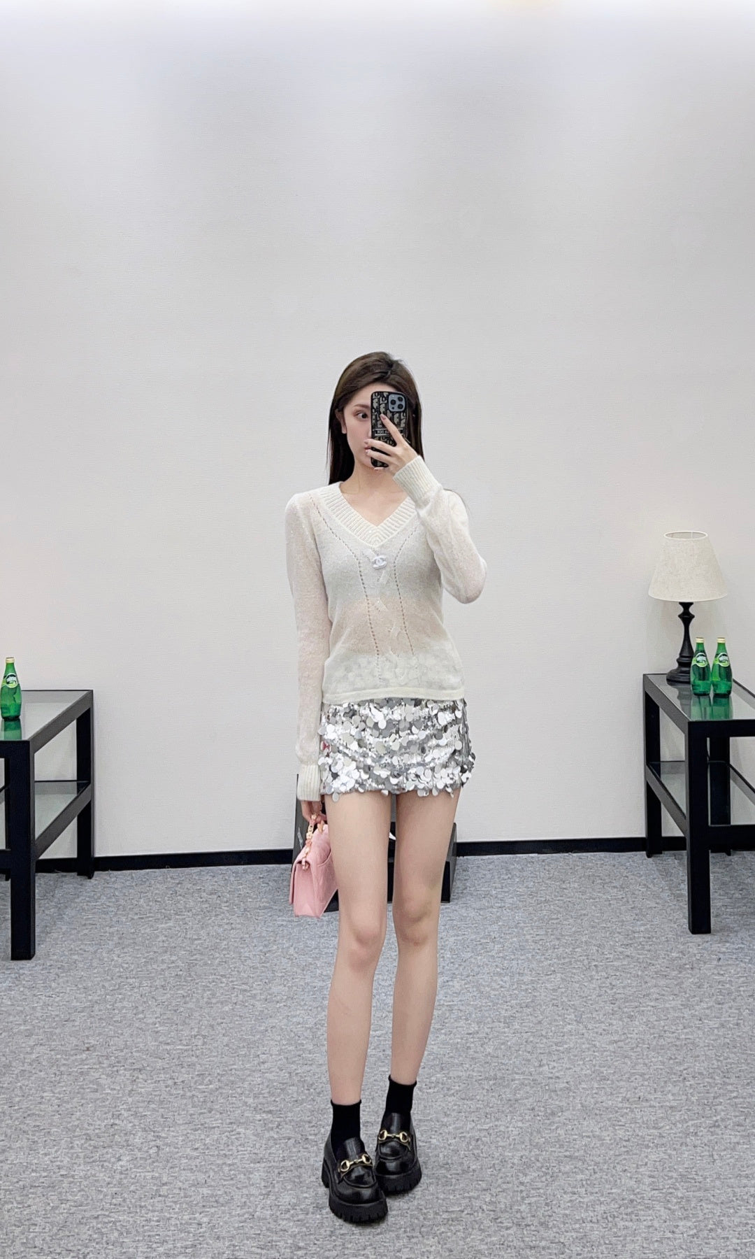 Sweetheart Neckline Sequined Sweater