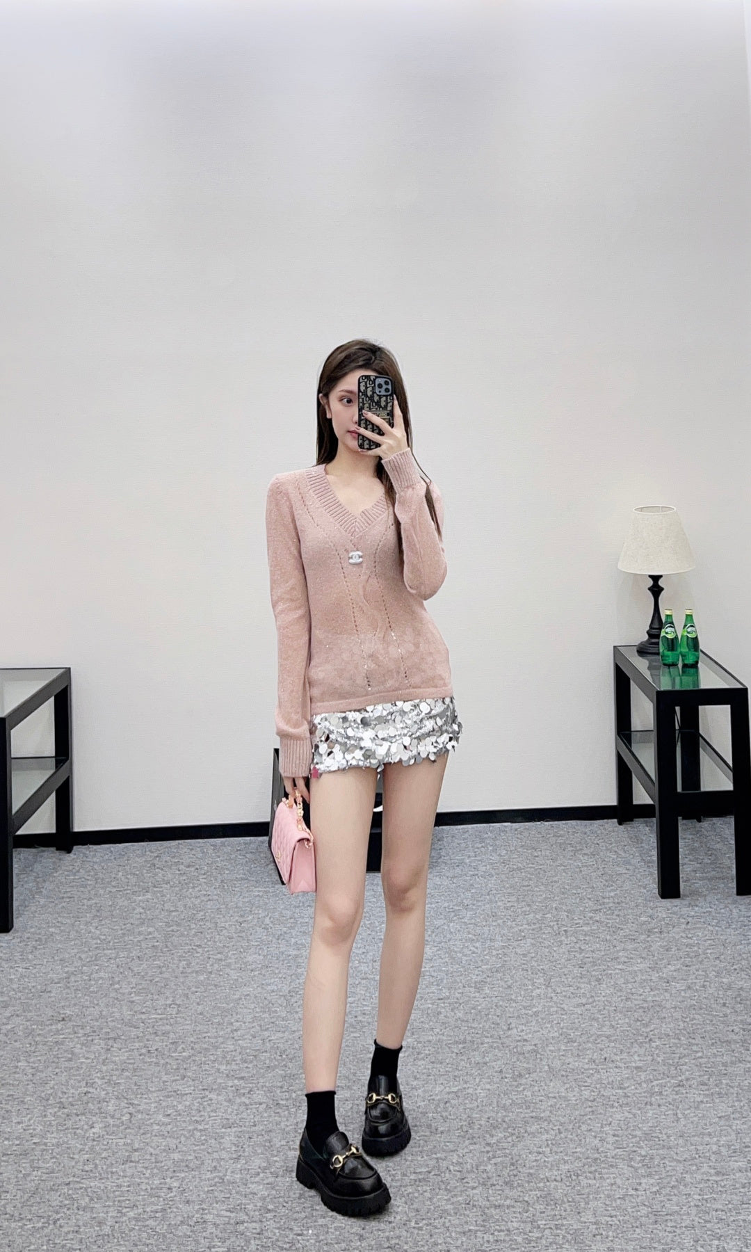Sweetheart Neckline Sequined Sweater