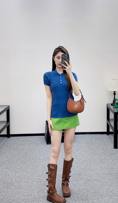 Collared Half-Open Short-Sleeve T-Shirt
