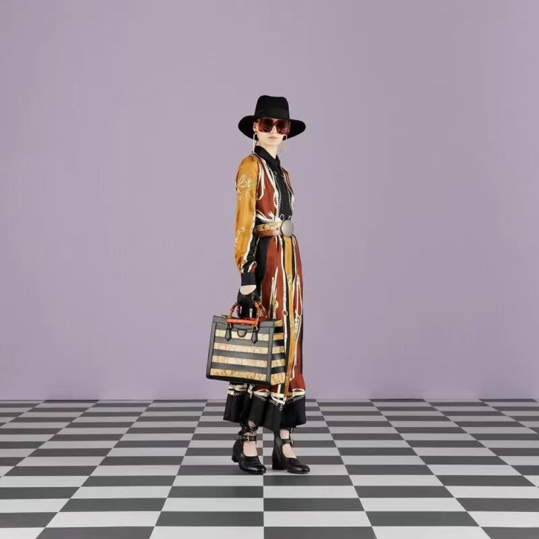3D Ribbon Print Silk Dress