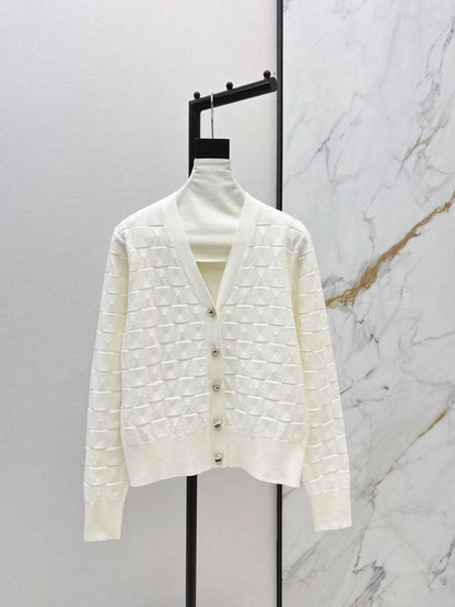Metal-buttoned wool knit cardigan